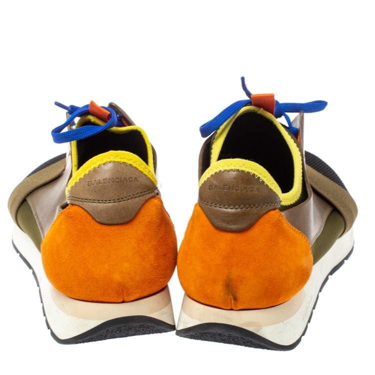 Pre Owned Balenciaga Multicolor Leather, Suede And Mesh Race Runners Sneakers Size 45