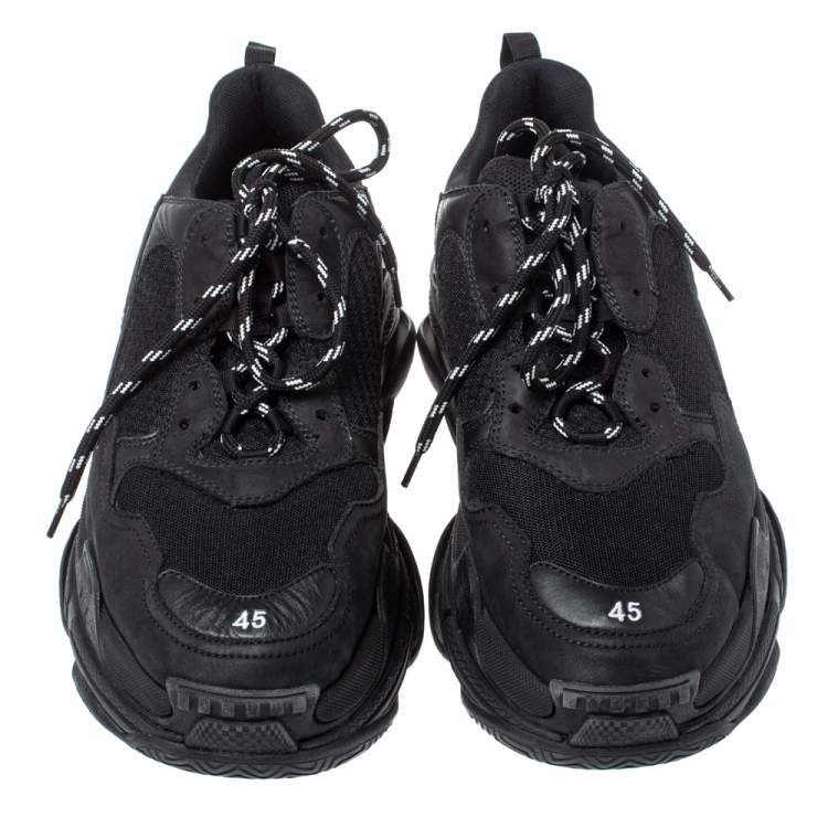 مملوكة مسبقًا Balenciaga Black Leather and Mesh Triple S Trainer Sneakers Size 45