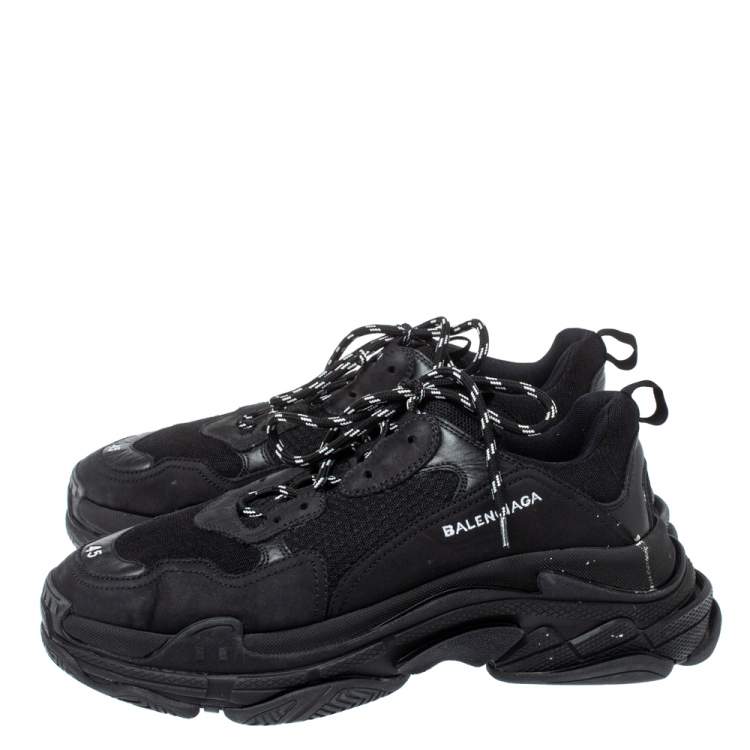 مملوكة مسبقًا Balenciaga Black Leather and Mesh Triple S Trainer Sneakers Size 45