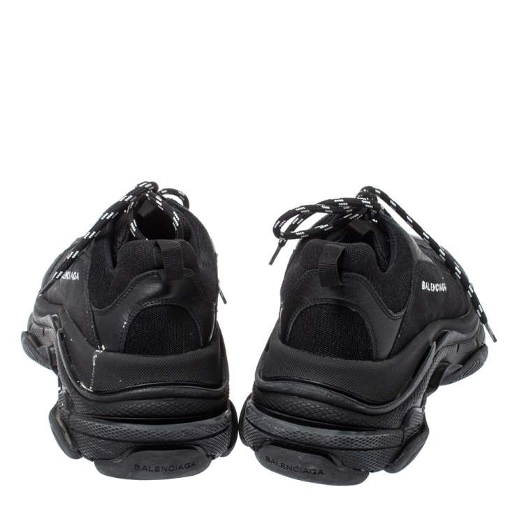 مملوكة مسبقًا Balenciaga Black Leather and Mesh Triple S Trainer Sneakers Size 45