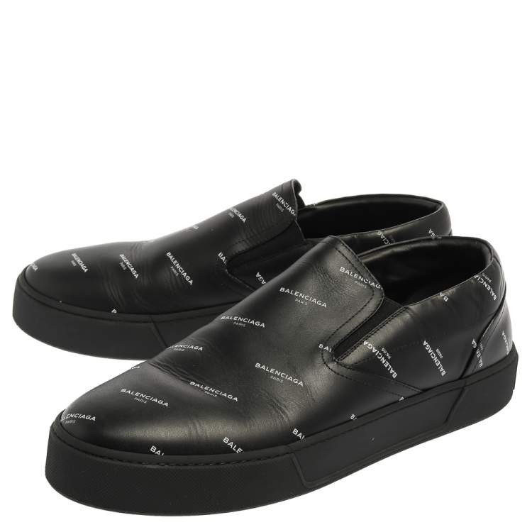 مملوكة مسبقًا Balenciaga Black Logo Print Leather Slip On Sneakers Size 45