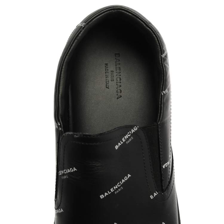 مملوكة مسبقًا Balenciaga Black Logo Print Leather Slip On Sneakers Size 45