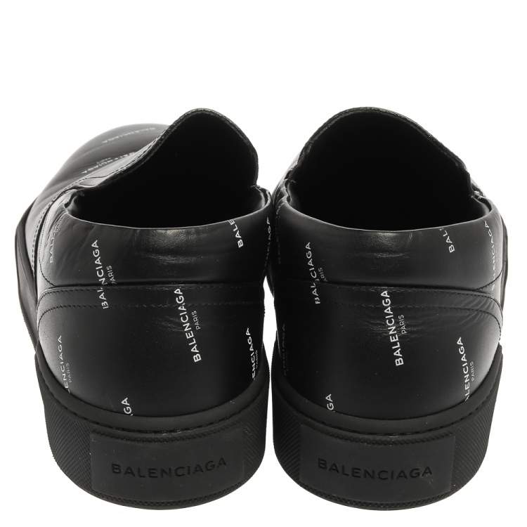 مملوكة مسبقًا Balenciaga Black Logo Print Leather Slip On Sneakers Size 45