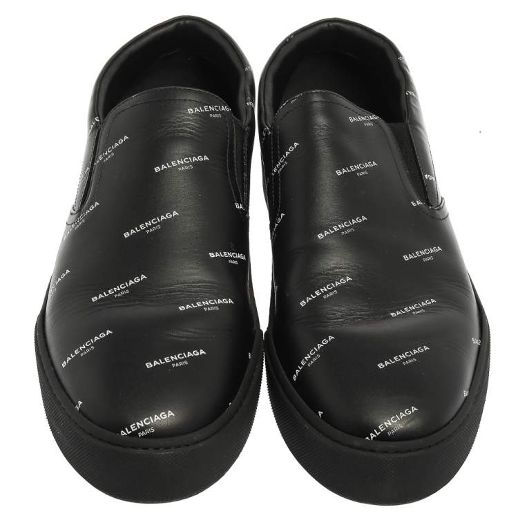 مملوكة مسبقًا Balenciaga Black Logo Print Leather Slip On Sneakers Size 45