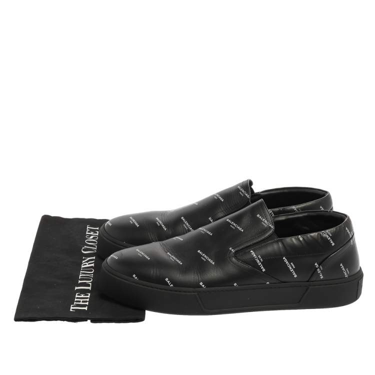 مملوكة مسبقًا Balenciaga Black Logo Print Leather Slip On Sneakers Size 45