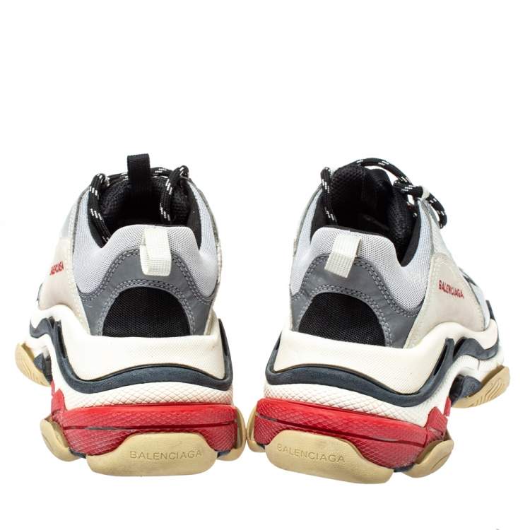 Pre Owned Balenciaga Silver Mesh And Leather Triple S Platform Sneakers Size 40