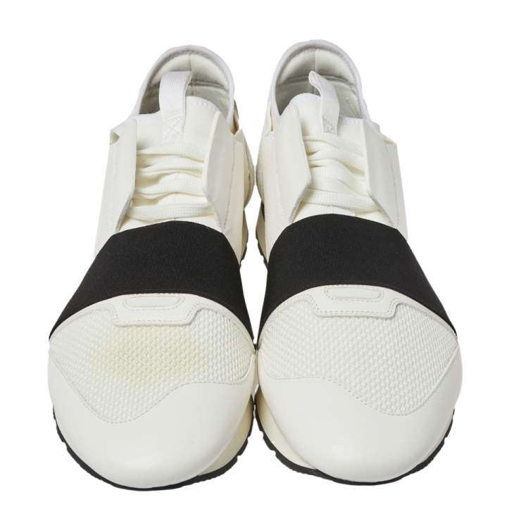 Pre Owned Balenciaga White Mesh And Leather Race Runner Low Top Sneakers Size 46