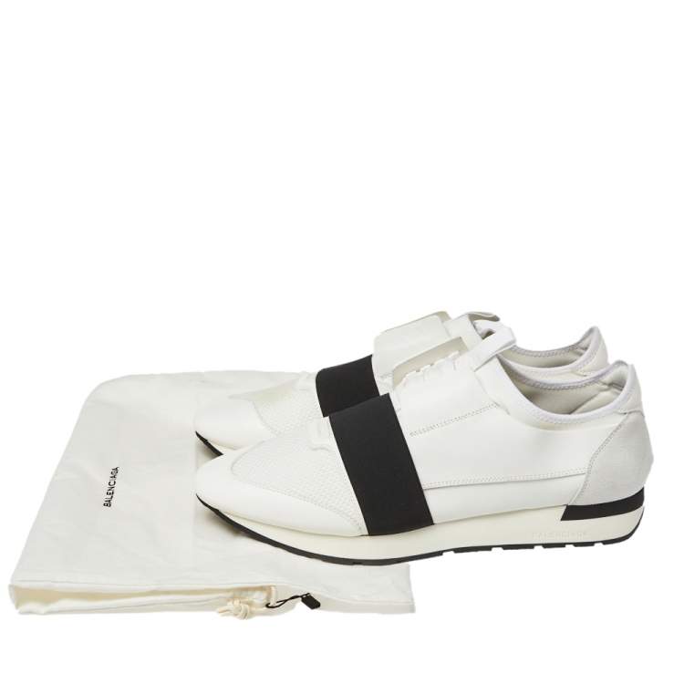 Pre Owned Balenciaga White Mesh And Leather Race Runner Low Top Sneakers Size 46