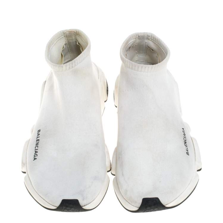 Pre Owned Balenciaga Off white Knit Fabric Speed Trainer Sneakers Size 42