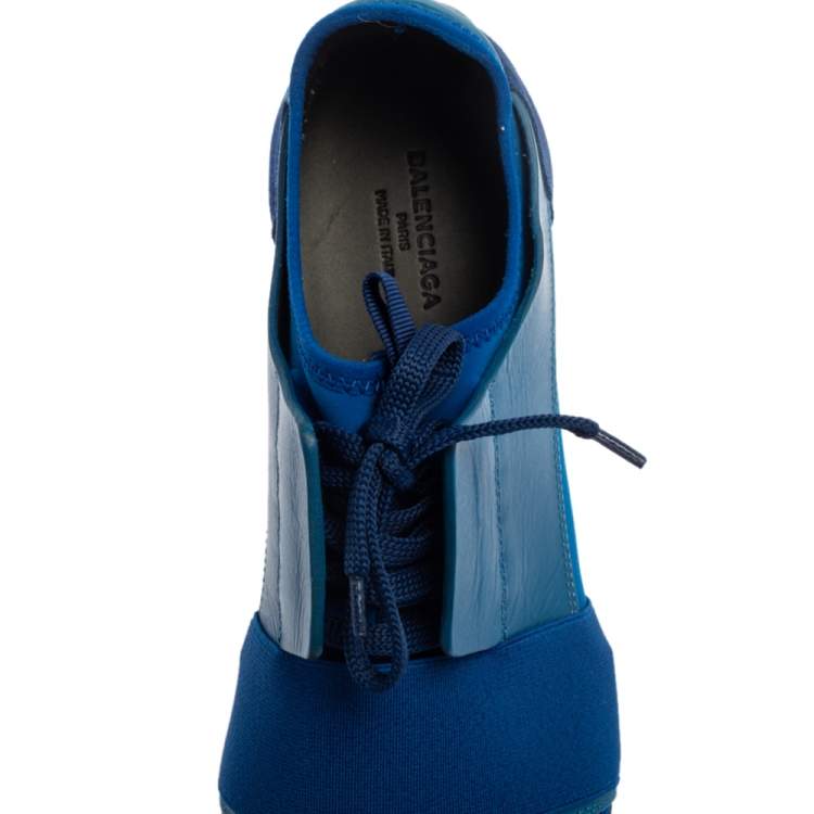 Pre Owned Balenciaga Blue Mesh And Leather Race Runner Low Top Sneakers Size 40