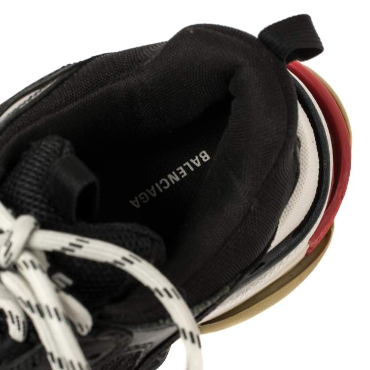 Pre Owned Balenciaga Black Mesh And Leather Triple S Low Top Sneakers Size 41