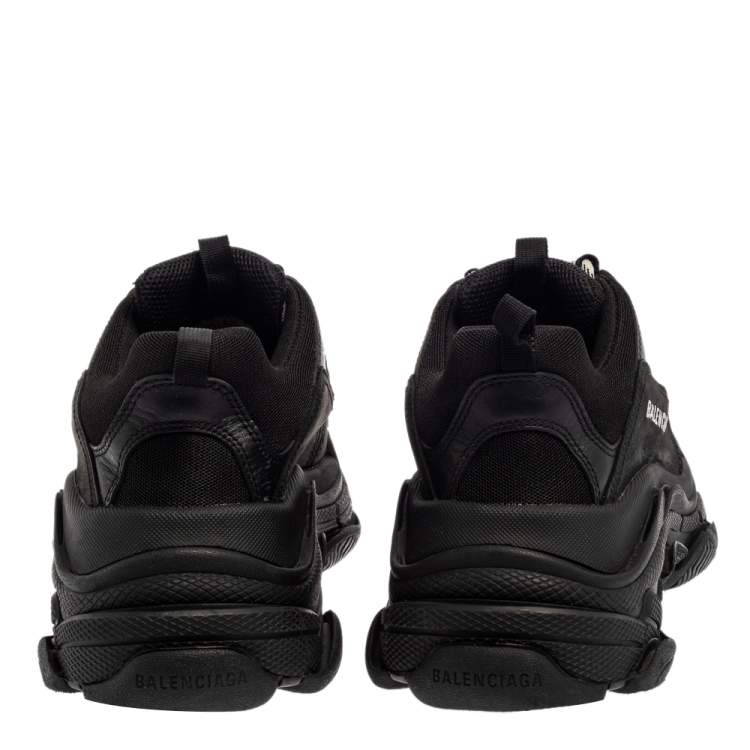 Pre Owned Balenciaga Black Mesh And Leather Triple S Low Top Sneakers Size 41