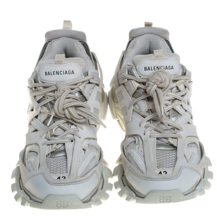 Pre Owned Balenciaga White Leather And Mesh Track Trainers Sneakers Size 42