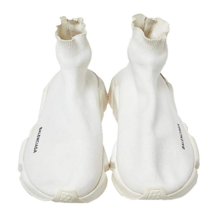 Pre Owned Balenciaga White Knit Speed Trainer Sneakers Size 44