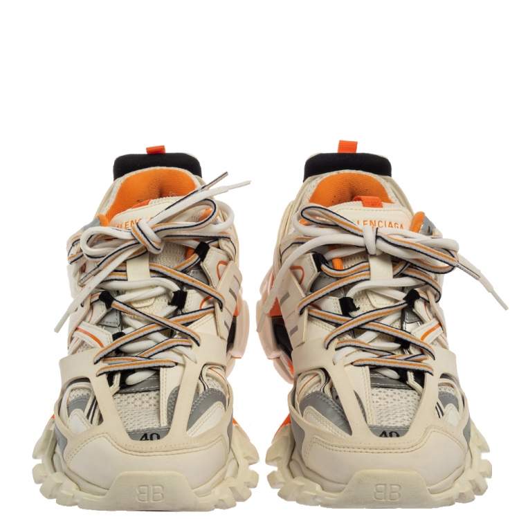 مملوكة مسبقًا Balenciaga White/Orange Leather And Mesh Track Sneakers Size 40