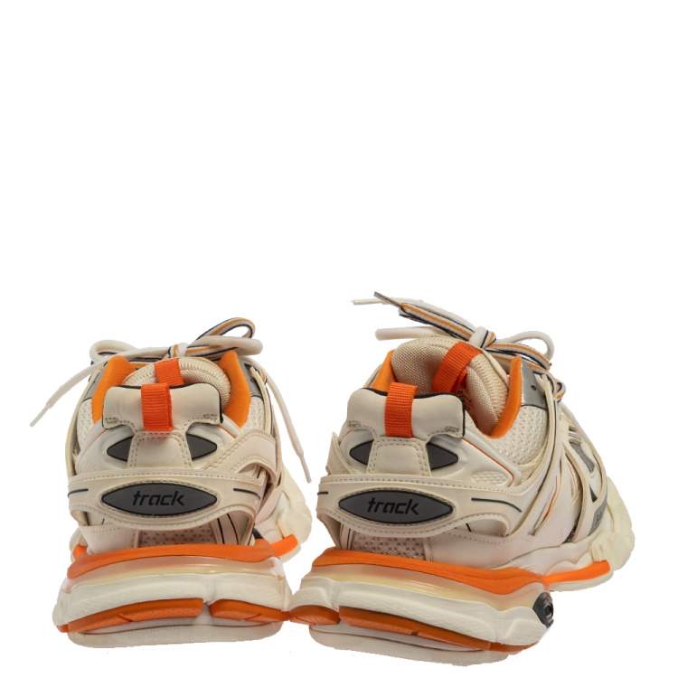مملوكة مسبقًا Balenciaga White/Orange Leather And Mesh Track Sneakers Size 40
