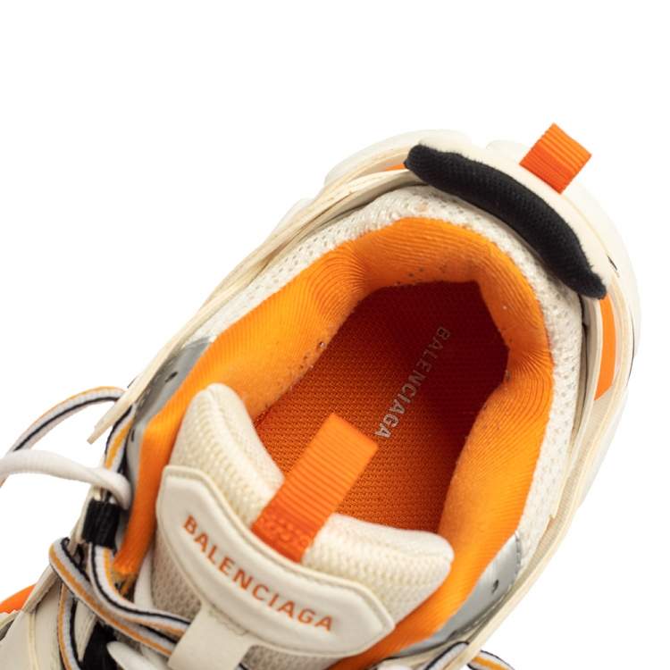 مملوكة مسبقًا Balenciaga White/Orange Leather And Mesh Track Sneakers Size 40