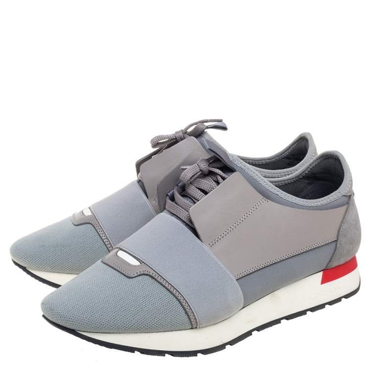 مملوكة مسبقًا Balenciaga Grey Knit And Leather Race Runner Sneakers Size 40