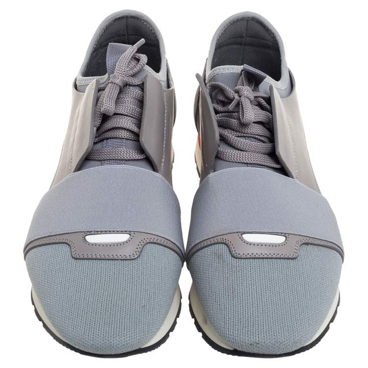 مملوكة مسبقًا Balenciaga Grey Knit And Leather Race Runner Sneakers Size 40