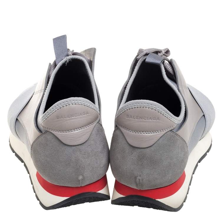 مملوكة مسبقًا Balenciaga Grey Knit And Leather Race Runner Sneakers Size 40