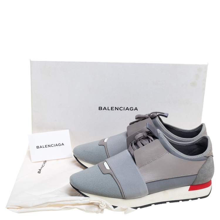 مملوكة مسبقًا Balenciaga Grey Knit And Leather Race Runner Sneakers Size 40