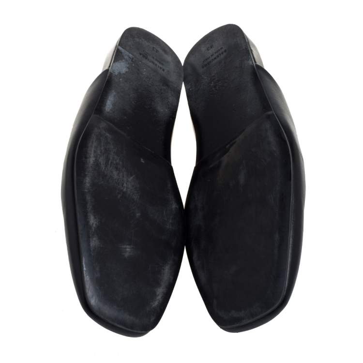 Pre Owned Balenciaga Black Leather Cosy BB Logo Embellished Mule Sandals Size 43