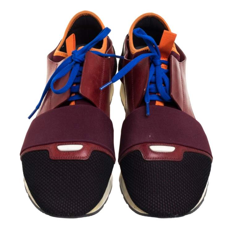 Pre Owned Balenciaga Multicolor  Mesh And Leather Race Runner Low Top Sneakers Size 42