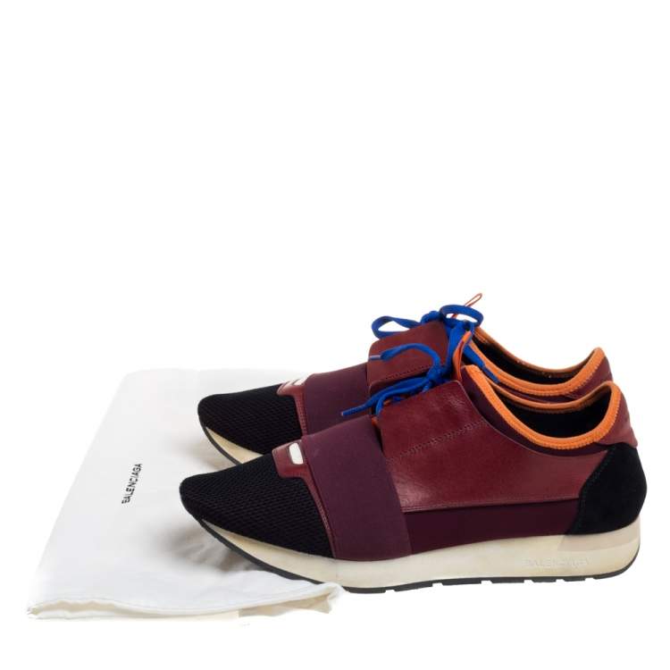Pre Owned Balenciaga Multicolor  Mesh And Leather Race Runner Low Top Sneakers Size 42