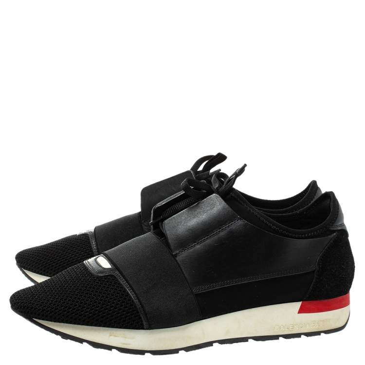 Pre Owned Balenciaga Black Mesh And Leather Race Runner Sneakers Size 42