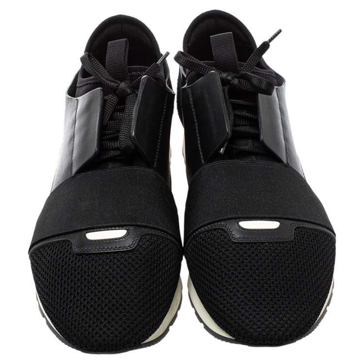 Pre Owned Balenciaga Black Mesh And Leather Race Runner Sneakers Size 42