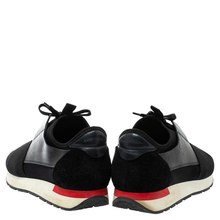 Pre Owned Balenciaga Black Mesh And Leather Race Runner Sneakers Size 42