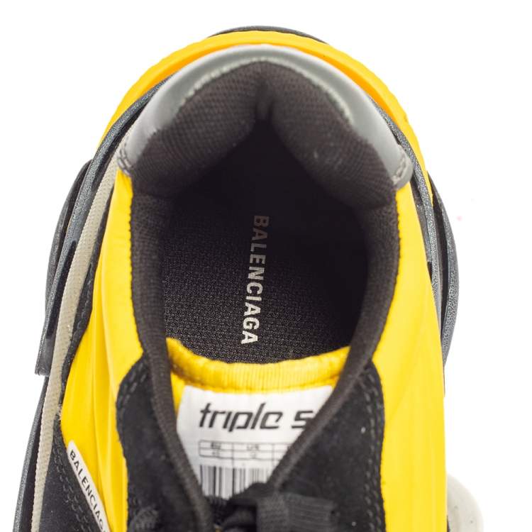 Pre Owned Balenciaga Black And Yellow Suede And Fabric Triple S Platform Sneakers Size 45