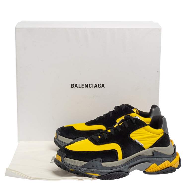 Pre Owned Balenciaga Black And Yellow Suede And Fabric Triple S Platform Sneakers Size 45