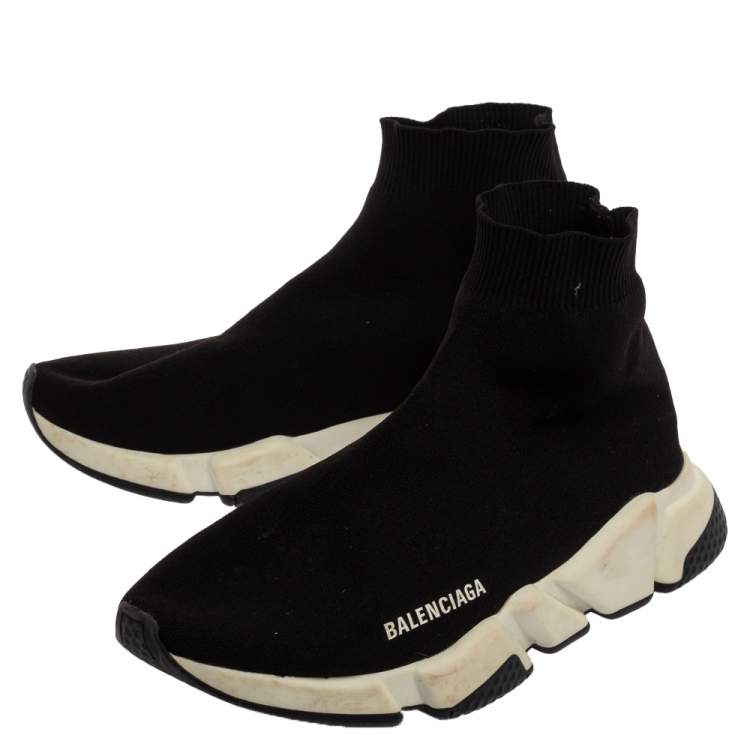 Pre Owned Balenciaga Black Knit Fabric Speed Runner Sneaker Size 40