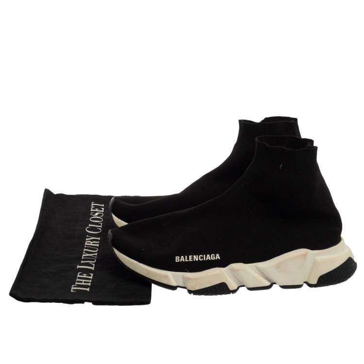Pre Owned Balenciaga Black Knit Fabric Speed Runner Sneaker Size 40