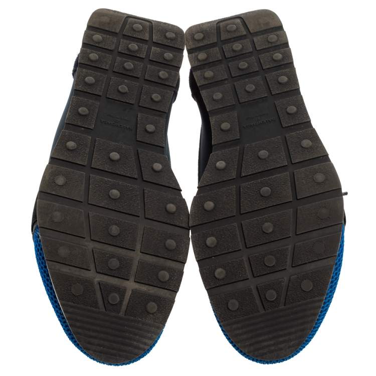 Pre Owned Balenciaga  Blue/Black Mesh And Leather Race Runner Sneakers Size 42