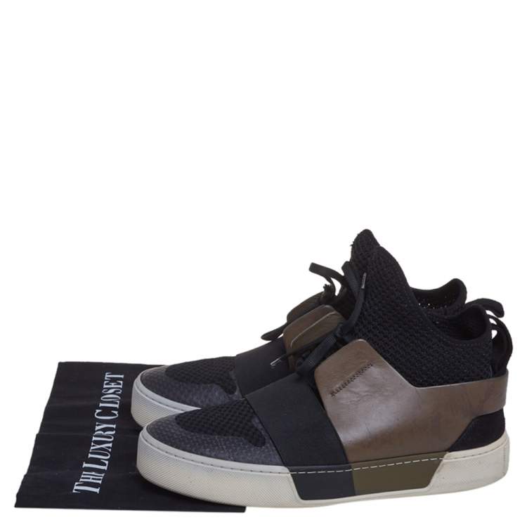 مملوكة مسبقًا Balenciaga Black/Brown Mesh And Leather Lace Up High Top Sneakers Size 40