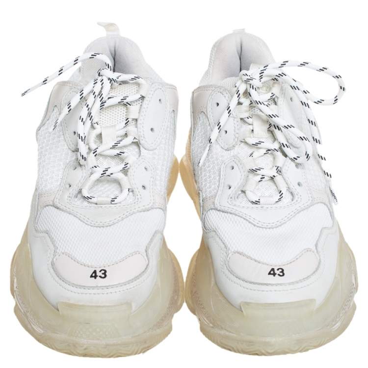 Pre Owned Balenciaga Grey Leather And Mesh Triple S Clear Sole Sneakers Size 43