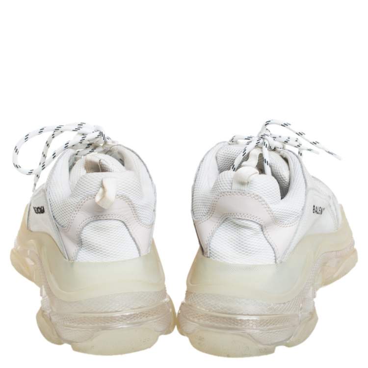 Pre Owned Balenciaga Grey Leather And Mesh Triple S Clear Sole Sneakers Size 43