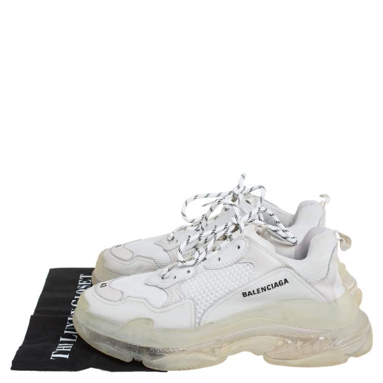 Pre Owned Balenciaga Grey Leather And Mesh Triple S Clear Sole Sneakers Size 43
