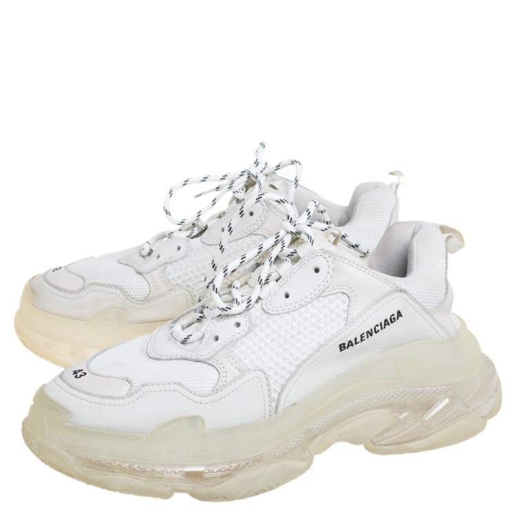 Pre Owned Balenciaga Grey Leather And Mesh Triple S Clear Sole Sneakers Size 43