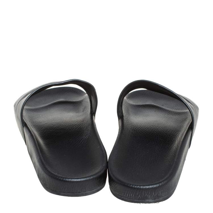 Pre Owned Balenciaga Black Leather Logo Slide Sandals Size 42