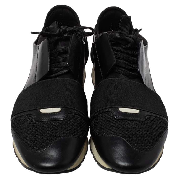 Pre Owned Balenciaga Black Mesh And Suede Race Runner Sneakers Sizs 43