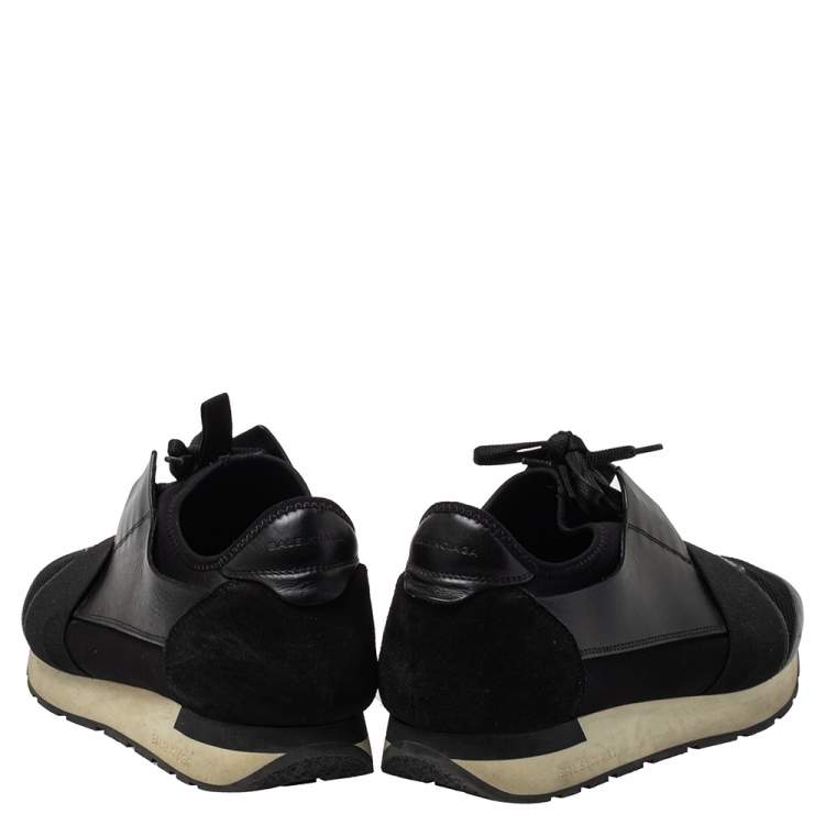 Pre Owned Balenciaga Black Mesh And Suede Race Runner Sneakers Sizs 43