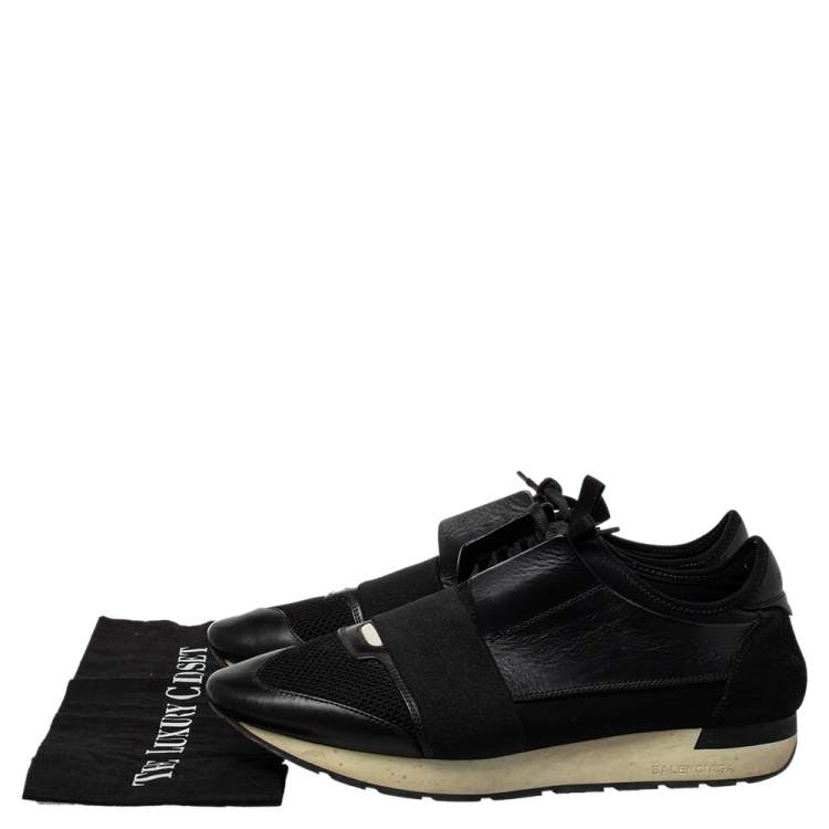 Pre Owned Balenciaga Black Mesh And Suede Race Runner Sneakers Sizs 43