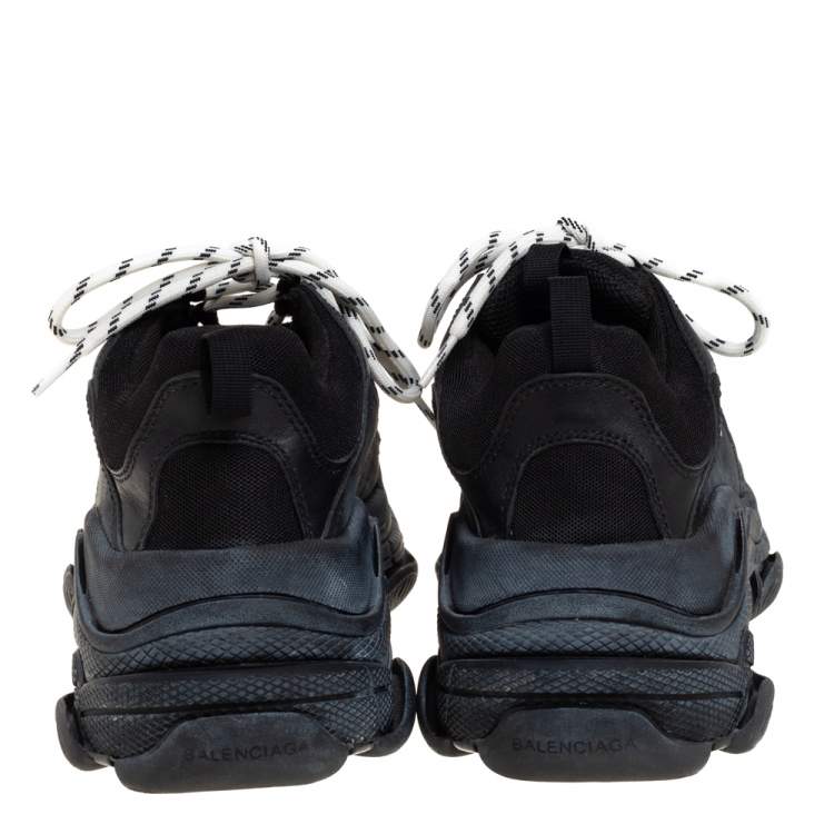 Pre Owned Balenciaga Black Mesh And Leather Triple S Low Top Sneakers Size 42