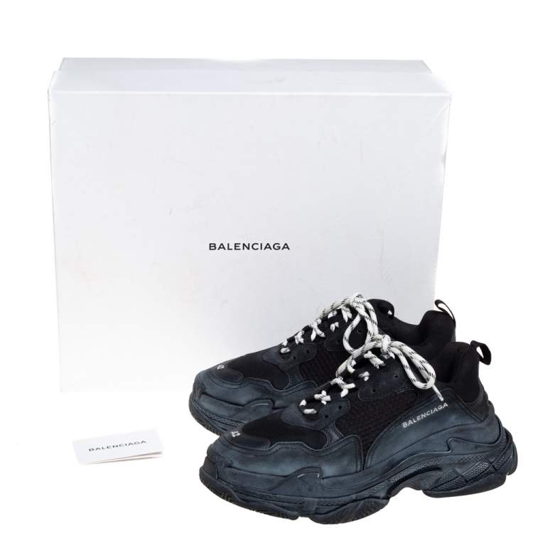 Pre Owned Balenciaga Black Mesh And Leather Triple S Low Top Sneakers Size 42