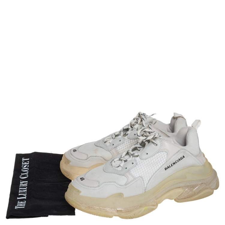 مملوكة مسبقًا Balenciaga Grey/White Mesh Leather And Suede Lace Up Triple S Sneaker Size 45