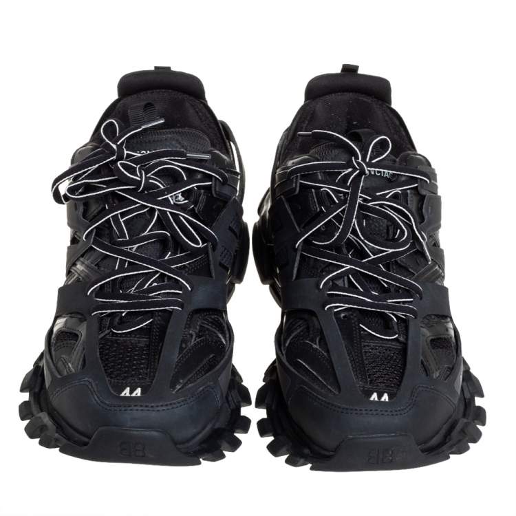 Pre Owned Balenciaga Black Mesh And Synthetic Leather Track Sneakers Size 44