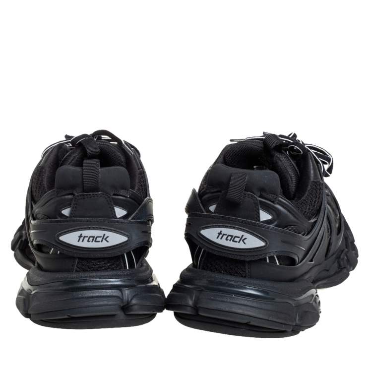 Pre Owned Balenciaga Black Mesh And Synthetic Leather Track Sneakers Size 44